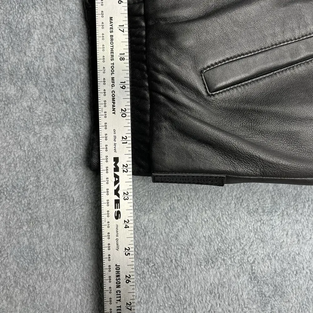 Vintage Men's Tommy Hilfiger Black Leather Bomber Jacket Zip Front Lined XL